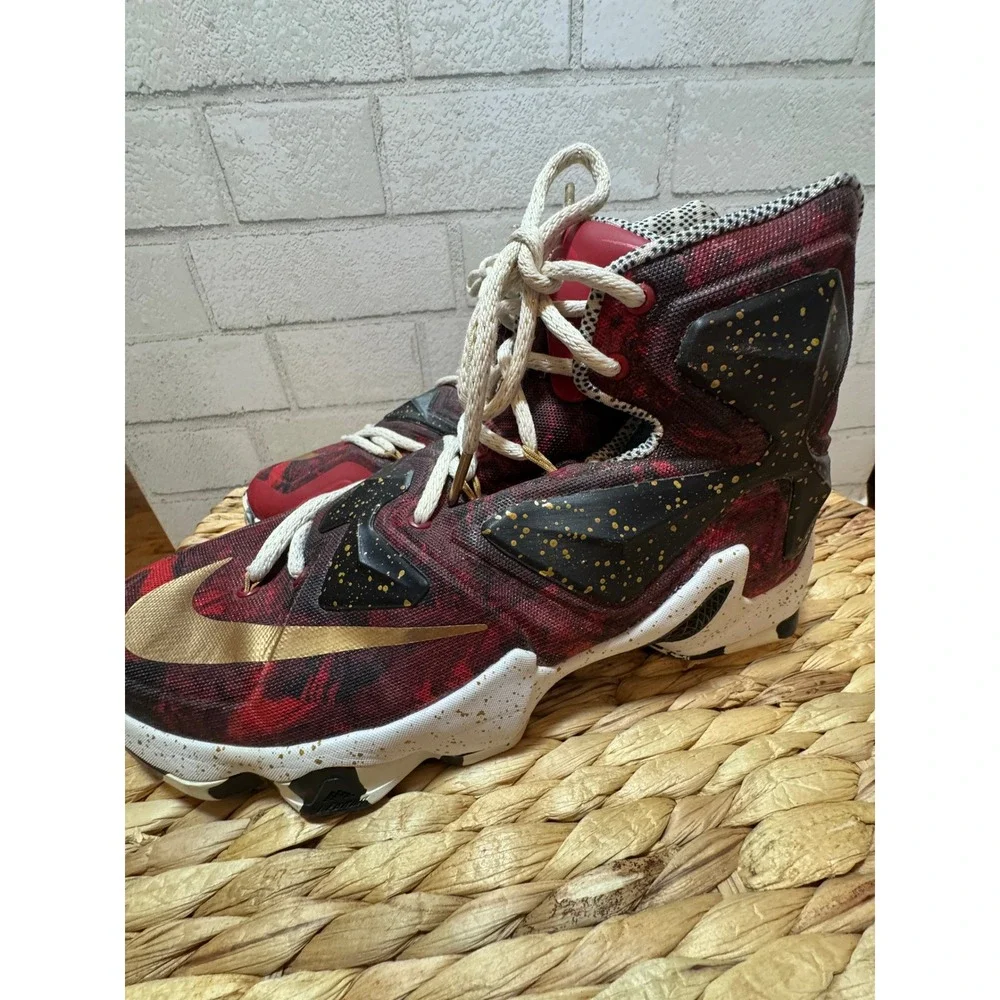 Nike LeBron 13 Nike ID Red and Gold Mens 11